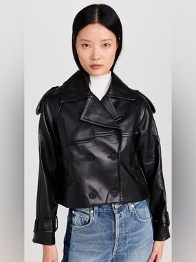 4th & Reckless Dayna Cropped Faux Leather Trenchcoat in Black S